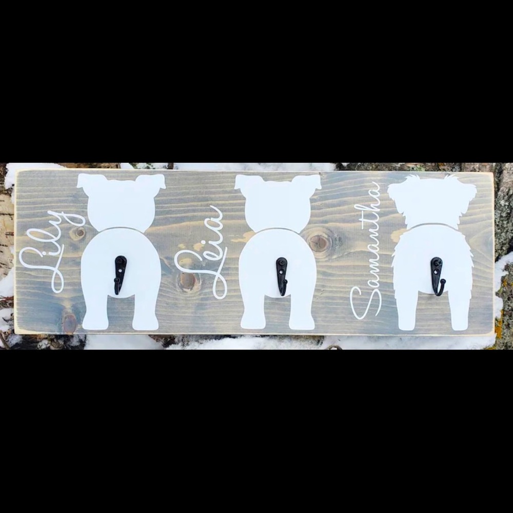 Homemade personalized dog leash holders
